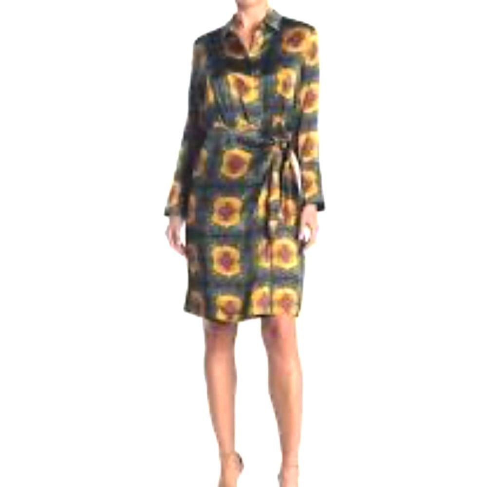 Scotch & Soda Vibrant Yellow and Green Silk Long Sleeve Wrap Dress